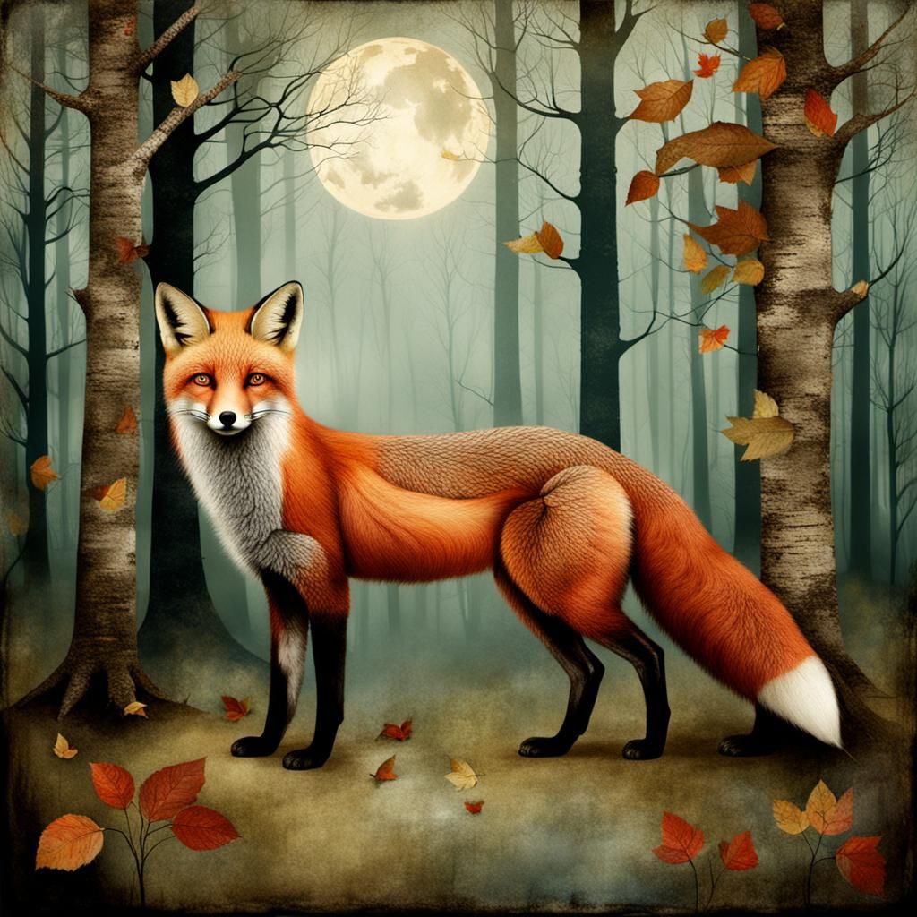 Enchanted Fox in Mystical Woods Illustration