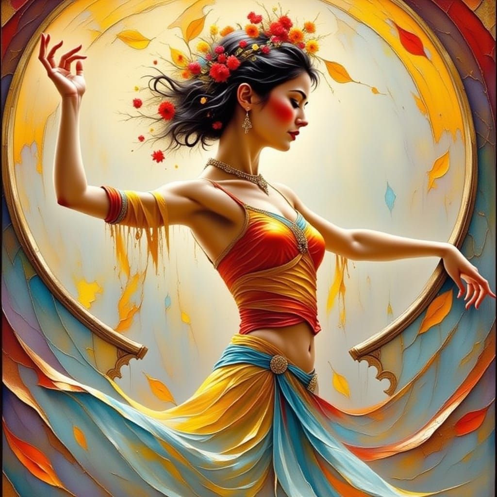 Elegant Dancer in a Flowing Gown, Impasto Painting