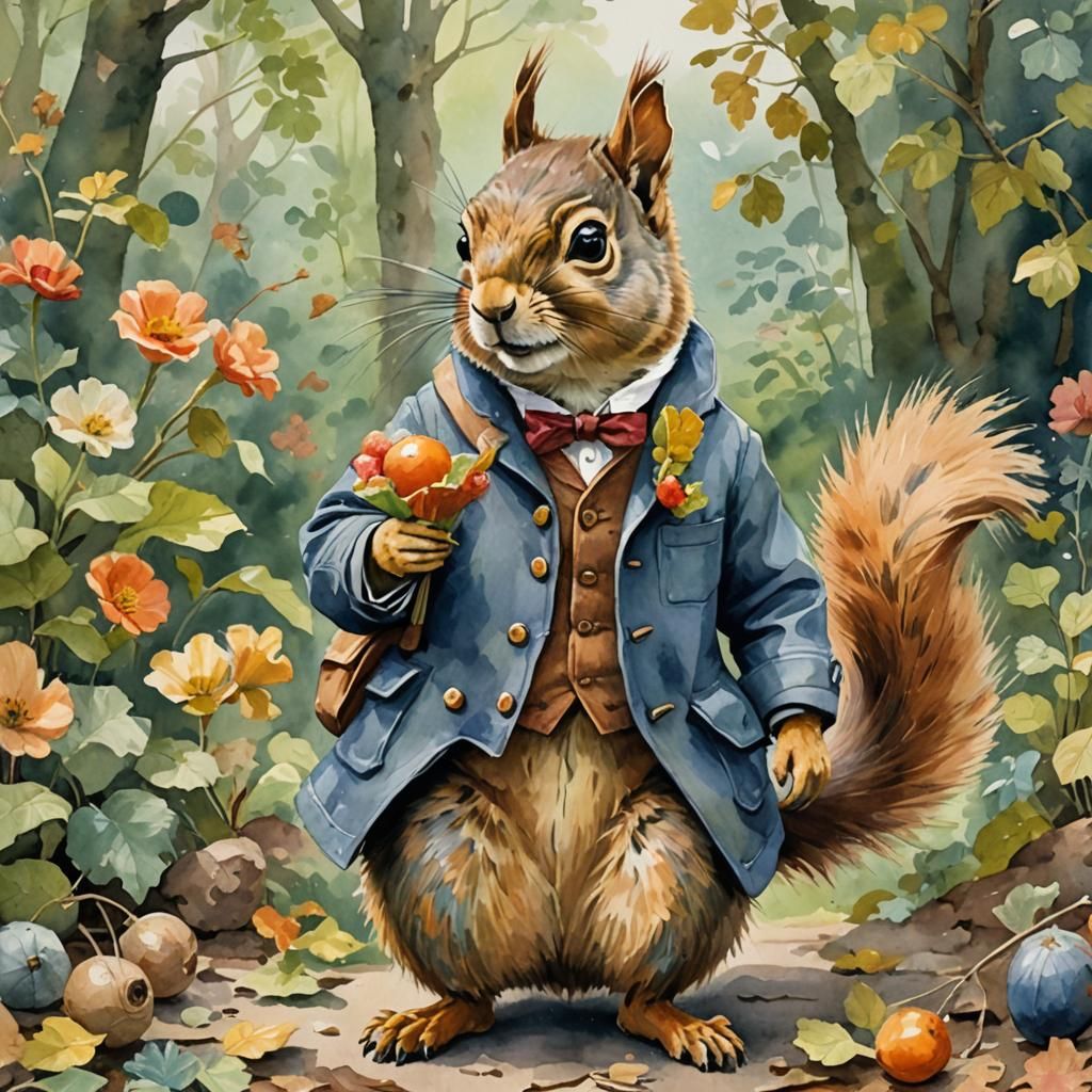 Squirrel in Boy's Clothes: Beatrix Potter Style