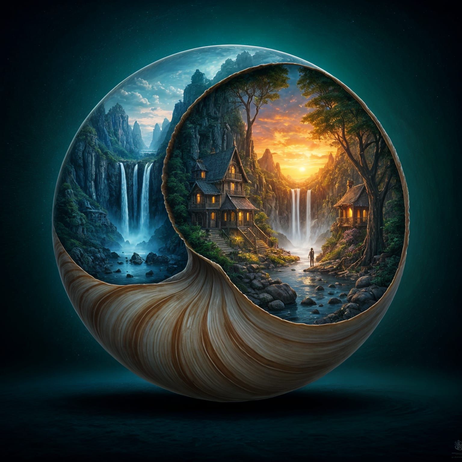 Fantasy Nautilus Landscape in Vibrant Deep Colors