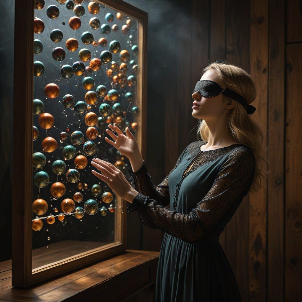 Contemplative Woman with Spheres in Golden Light