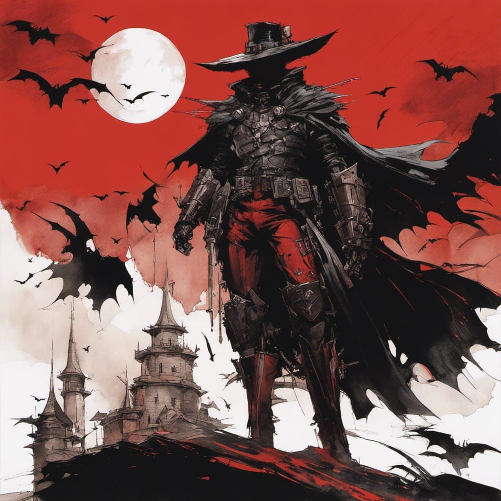 Goth Witch in Mechwarrior Armor, Vampire Castle Background