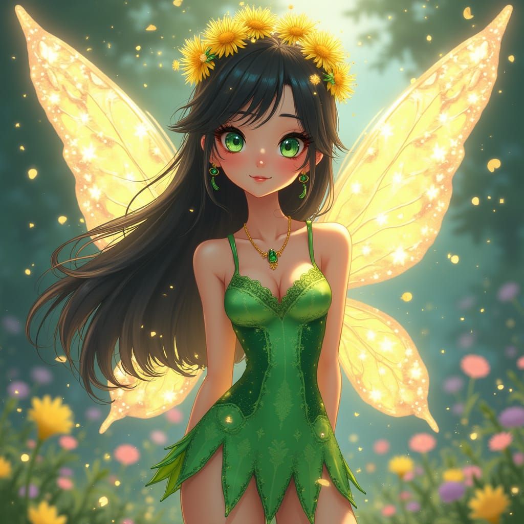 Surreal Anime Goddess in Slavic Folklore Style with Fairy Wi...