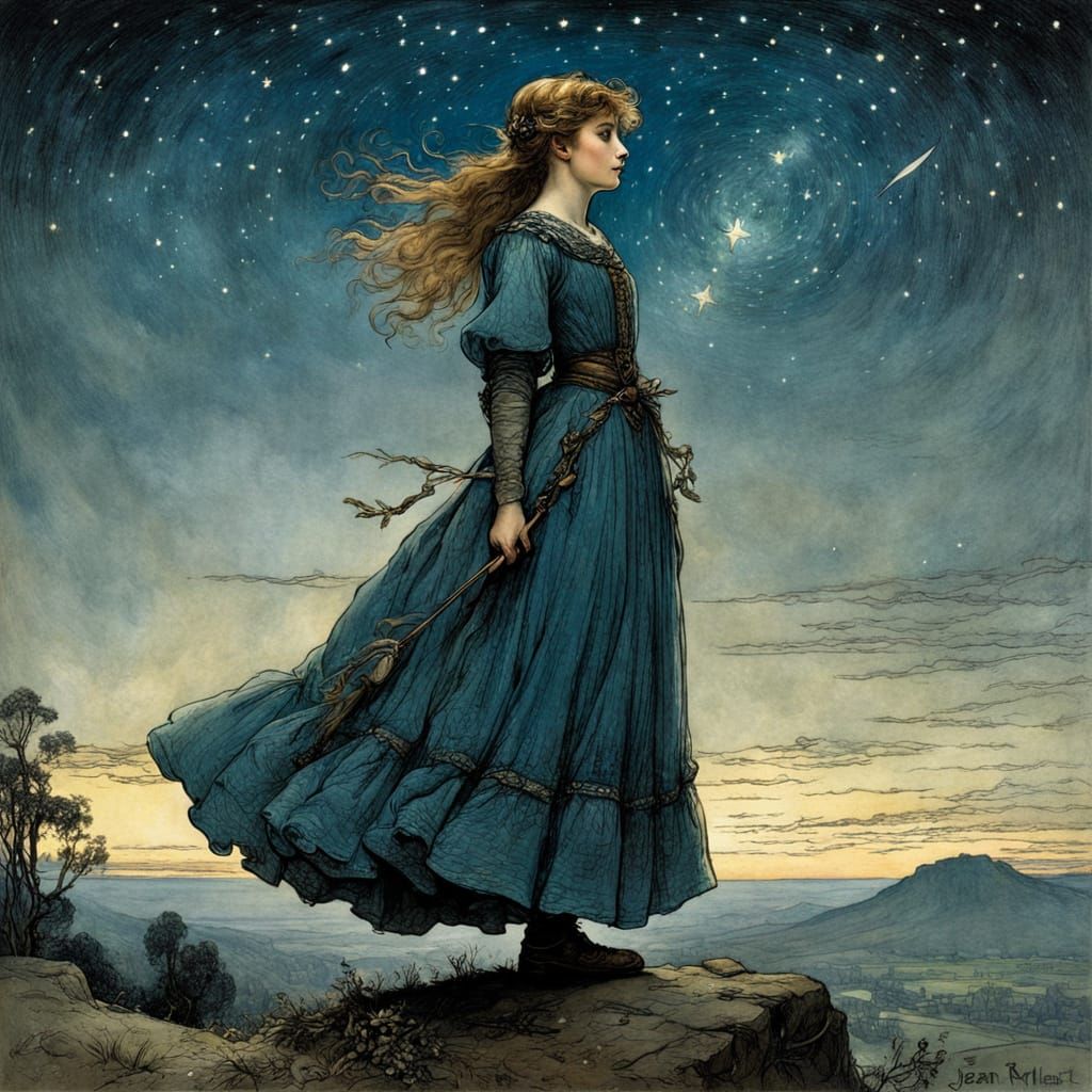 Enchanted Night Scene in Whimsical Fairytale Style