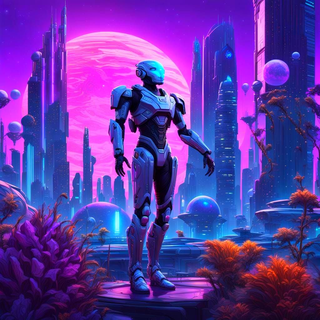 Cyborg on Alien Planet: Detailed Matte Painting