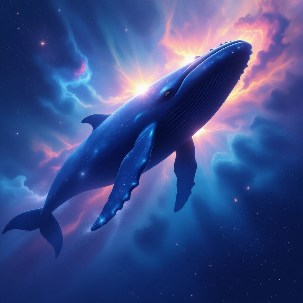 Cosmic Whale Breaching Nebula in Digital Matte Painting Styl...