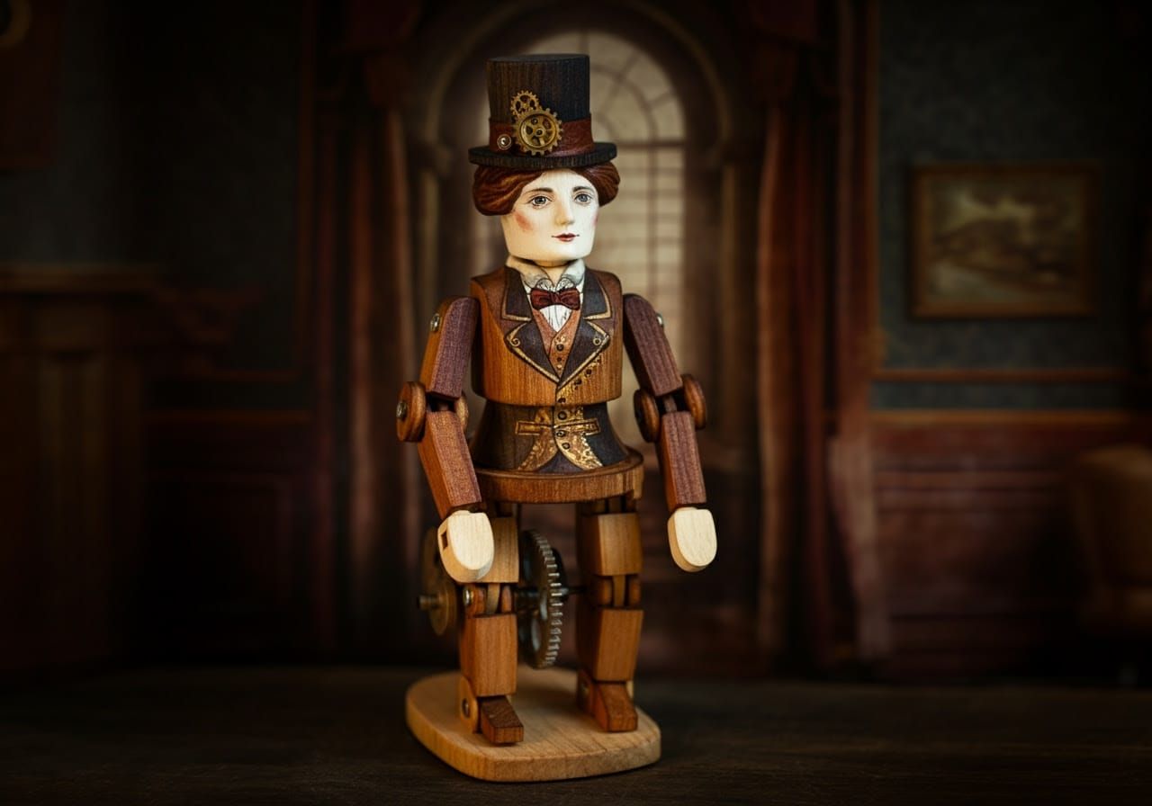 Figurative Wooden Crank-Driven Automata