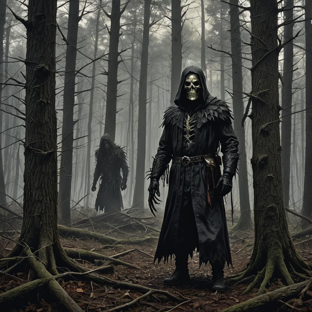 Sinister Horror Scene in Dark Woods