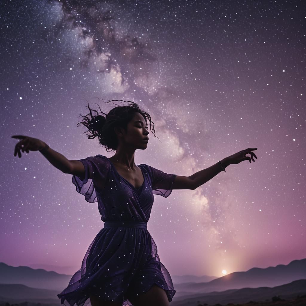 Person Dancing Under Stars in Cinematic Style