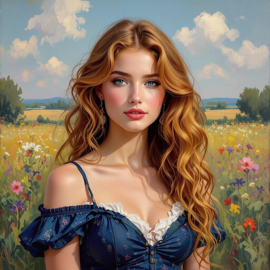 Painter Girl on Canvas in Impressionistic Style