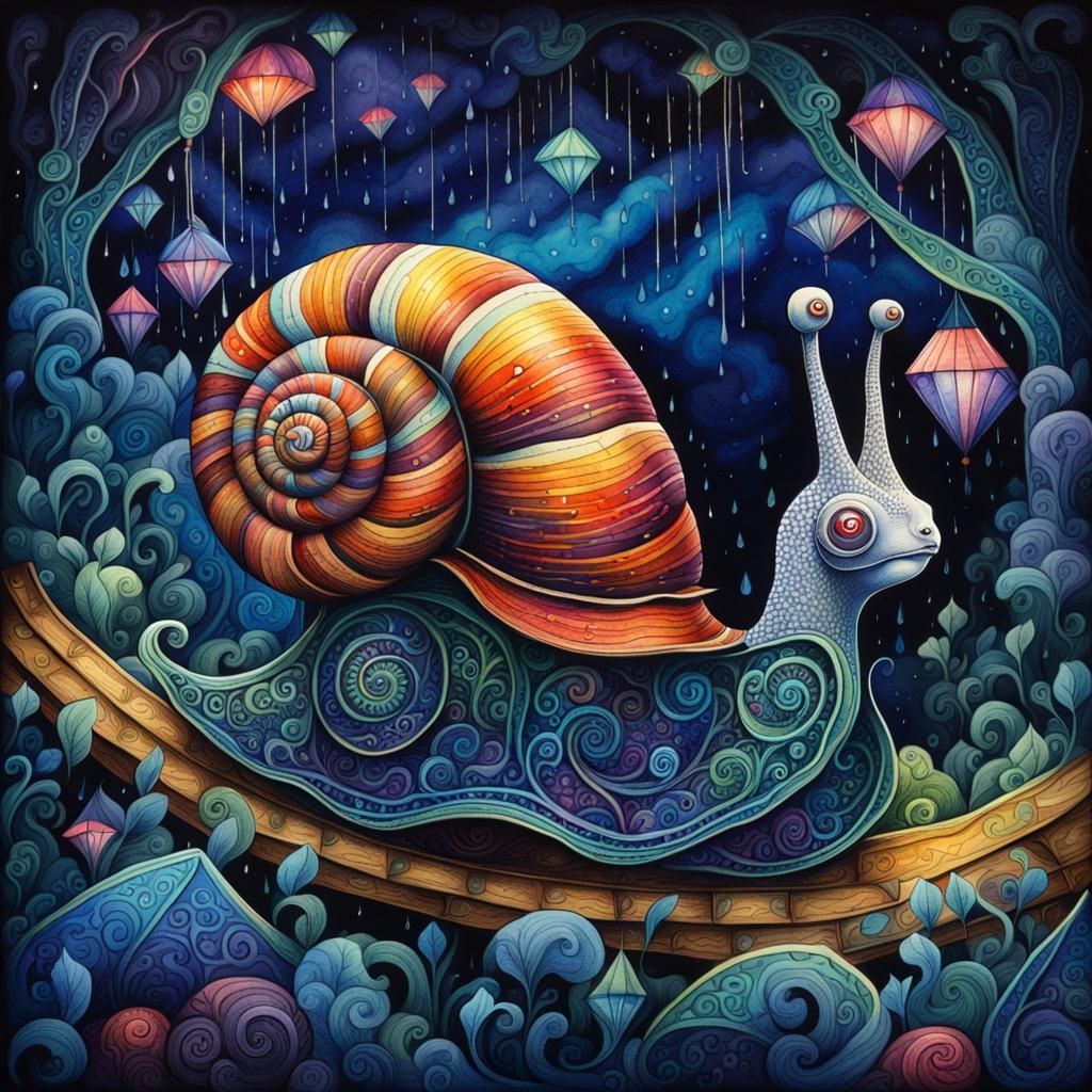 Diamond Snail on Rollercoaster in Dark Fantasy Style