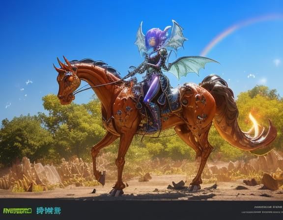 Rainbow Slime Dragon Robot Girl in Outer Space