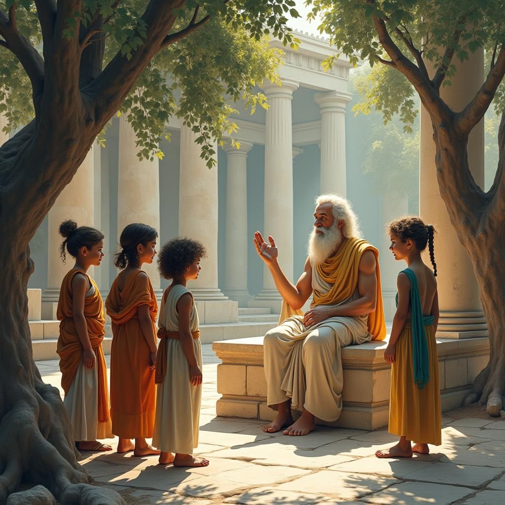 Children Gather Around Socrates in Ancient Greece