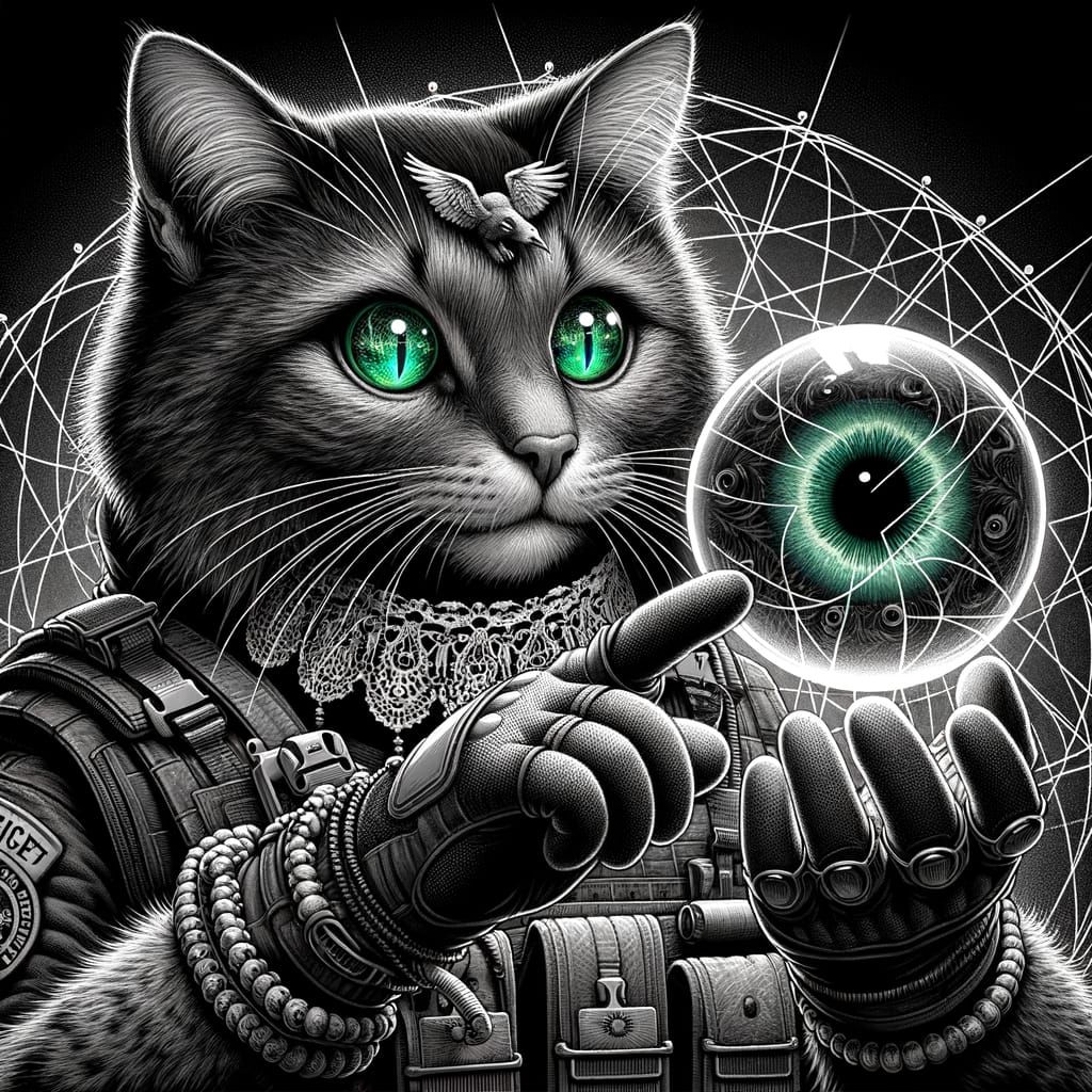 Anthropomorphic Cat in Tactical Gear Performs Optical Illusi...