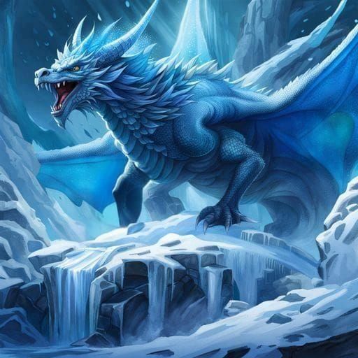Hyperdetailed Blue Ice Dragon on Frozen Lake
