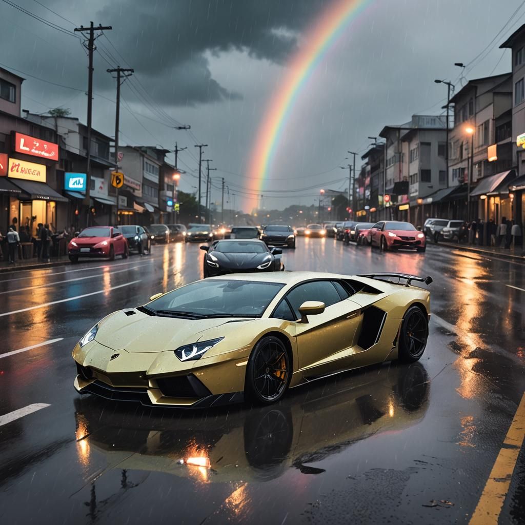 Anime Boys Drifting Lamborghinis in the Rain