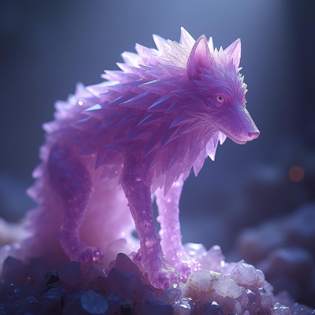 Amethyst Crystal Wolf: A Hyperrealistic Masterpiece