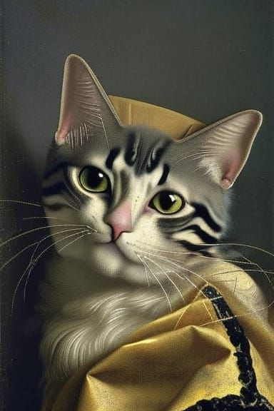 Baroque Cat Portrait in Vermeer Style
