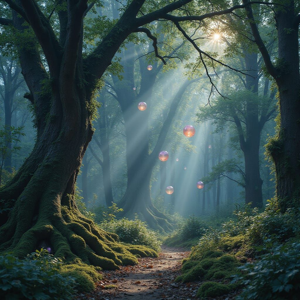 Mystical Fae-Forest Realm with Ethereal Lights