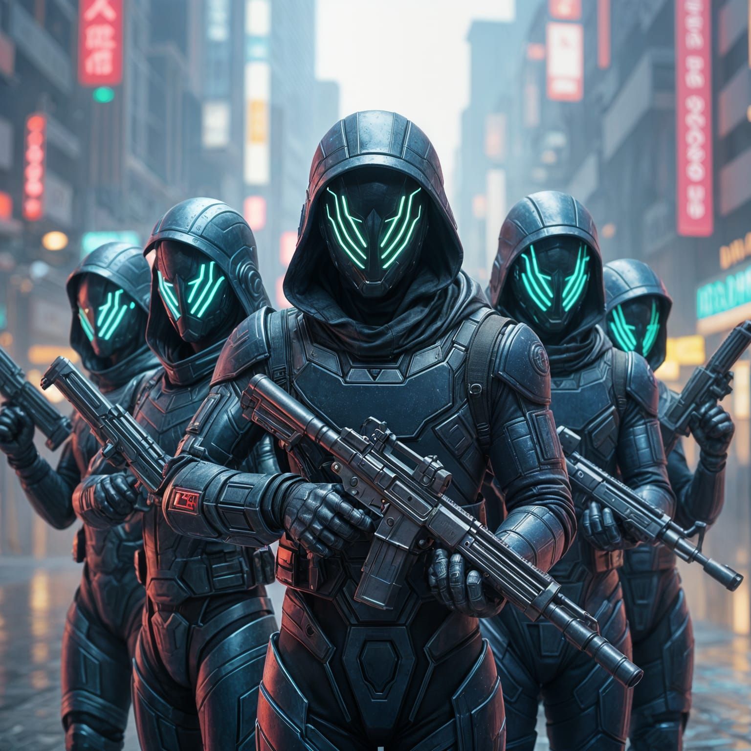Futuristic Cybersquad in Shining Suits: Digital Art