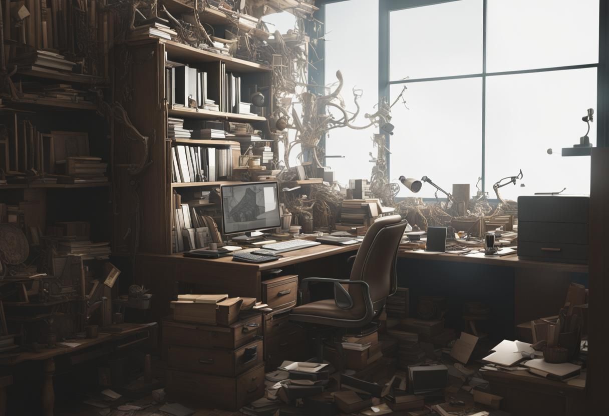 AI-Designed Cluttered Antique Office with Fractals