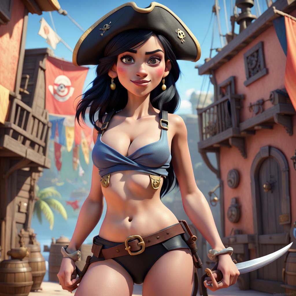 Female Pirate Concept Art in 3D Style