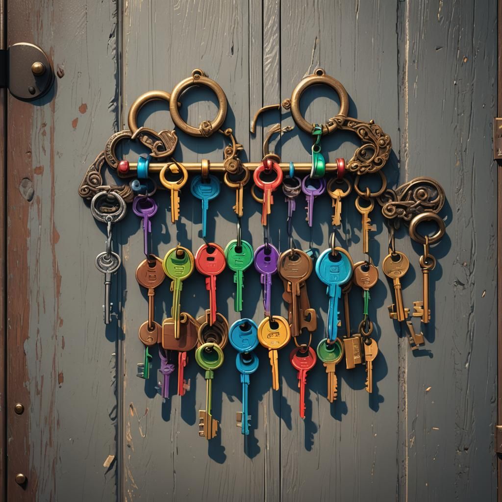 Rainbow Keys on Holder: Detailed Matte Painting