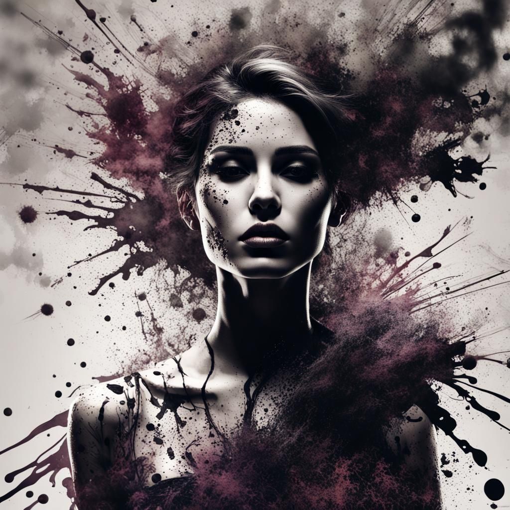 Intricate Ink Splatter of Woman Posing