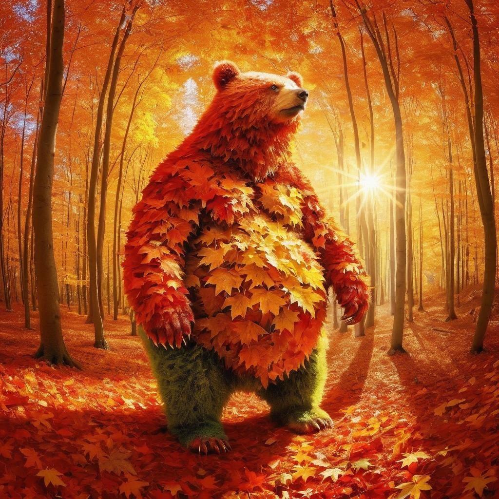 Maple Leaf Bear in Autumn Forest
