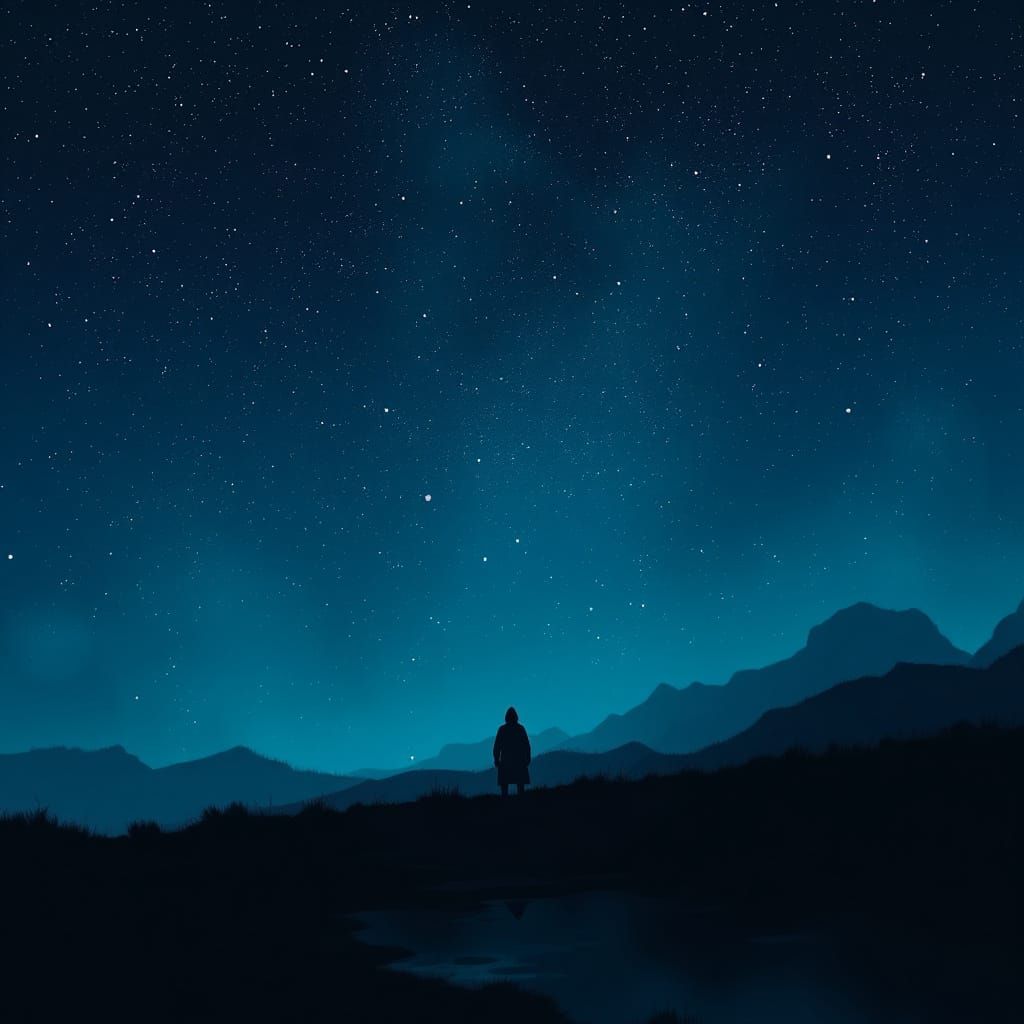Starry Night Silhouette in Digital Painting Style