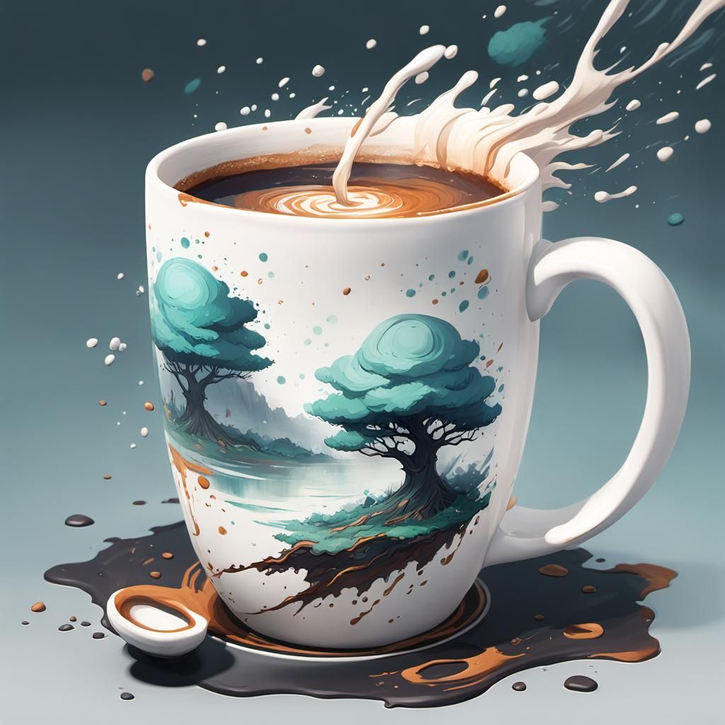 Anime Mug with Coffee Stains in Pastel Colors