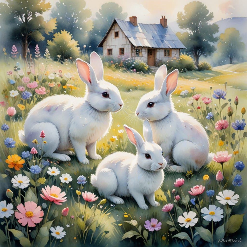 Whimsical Cottage Scene in Pastel Watercolour