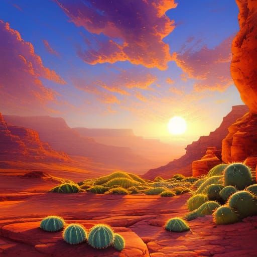 Desert Oasis Sunset Reflective Pool Digital Artwork