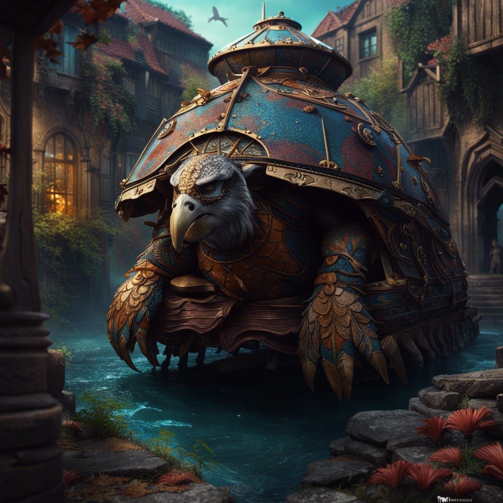 Turtle's Lettuce Feast: Detailed Fantasy Art