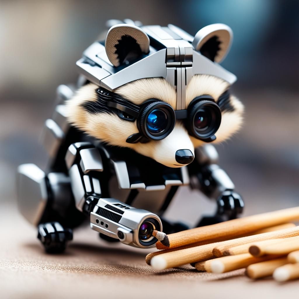 Futuristic Miniature Robotic Raccoon Macro Photograph