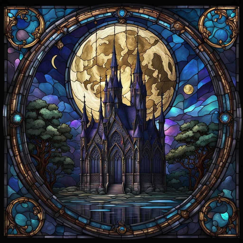 Gothic Stained Glass Moon Fantasy Art
