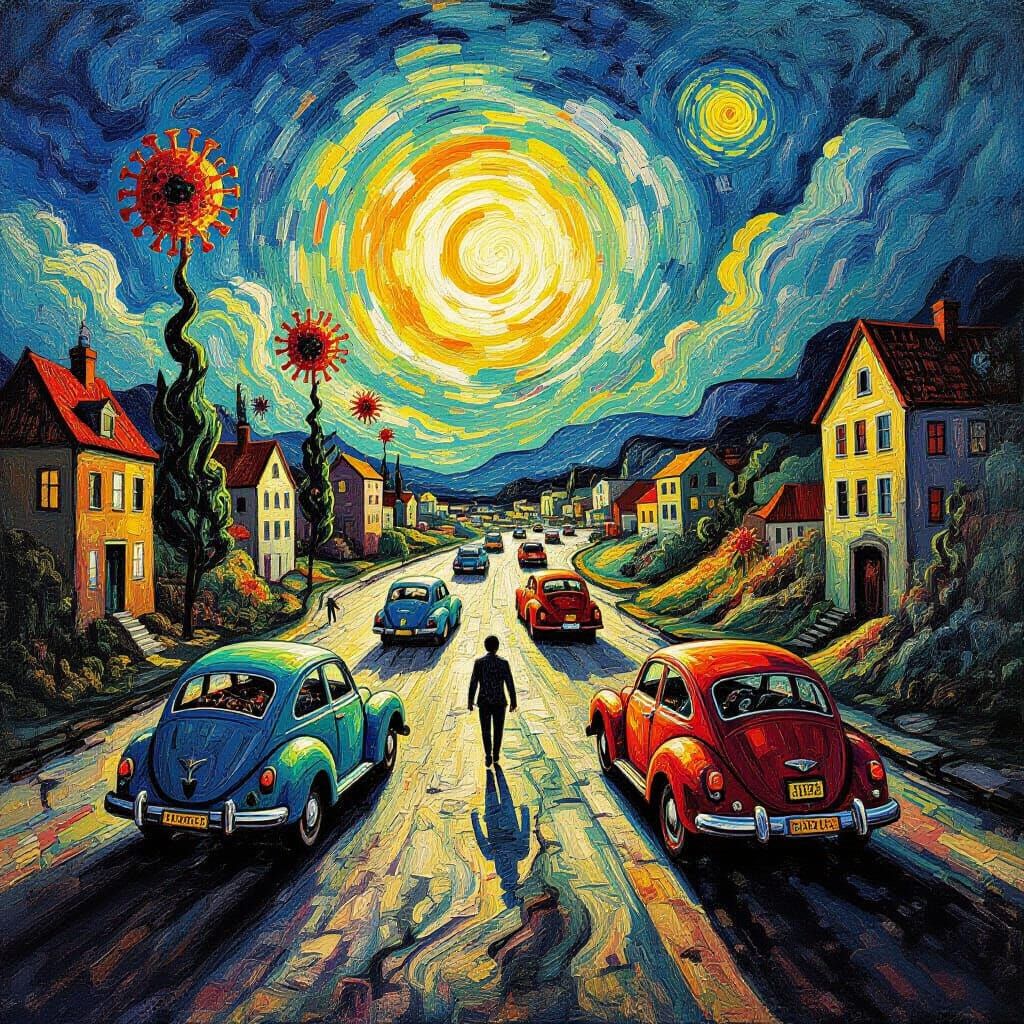 Surreal Microbial World in Van Gogh Style