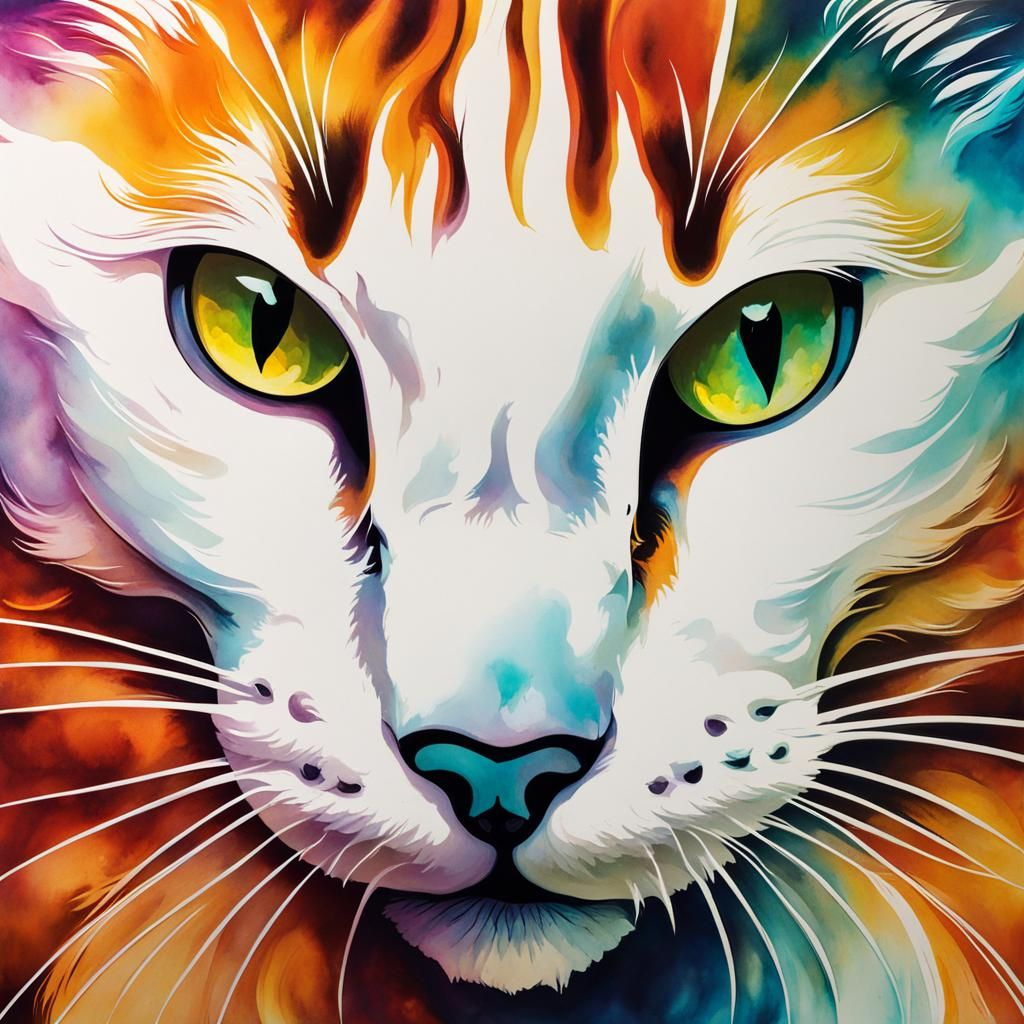 Mystical Ink Cat Fantasy Illustration