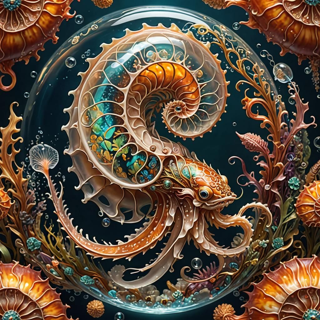 Nautilus Shell with Baby Dragon Scene