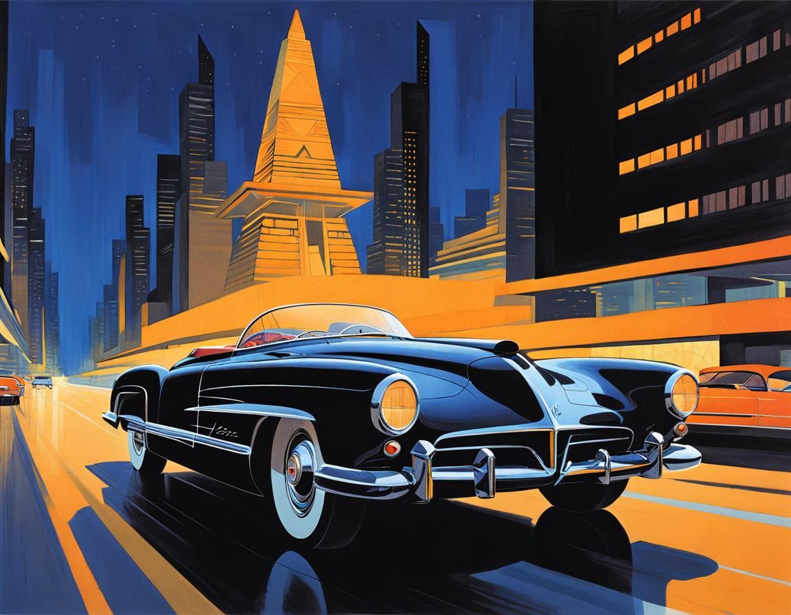 Retro-Futuristic Aztec City Highway, Art Fitzpatrick Illustr...