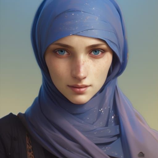 Blue-Eyed Woman with Freckles in Hyperdetailed Portrait