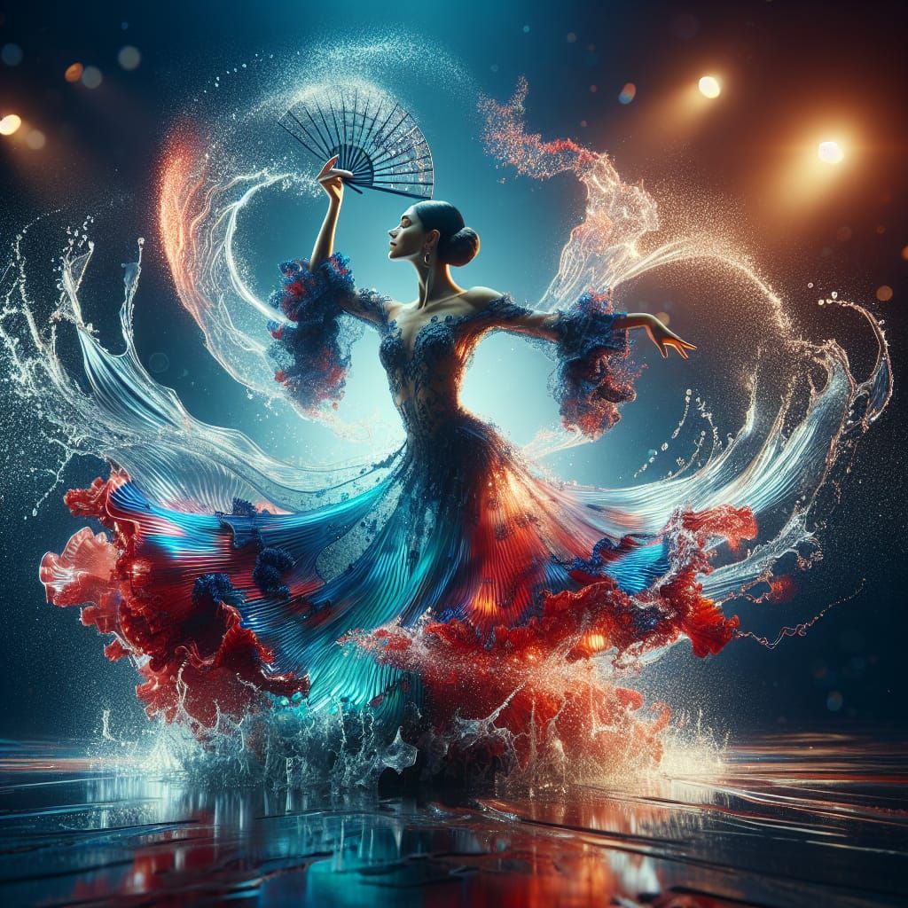 Flamenco Dancer in Liquid Dress with Water Projections
