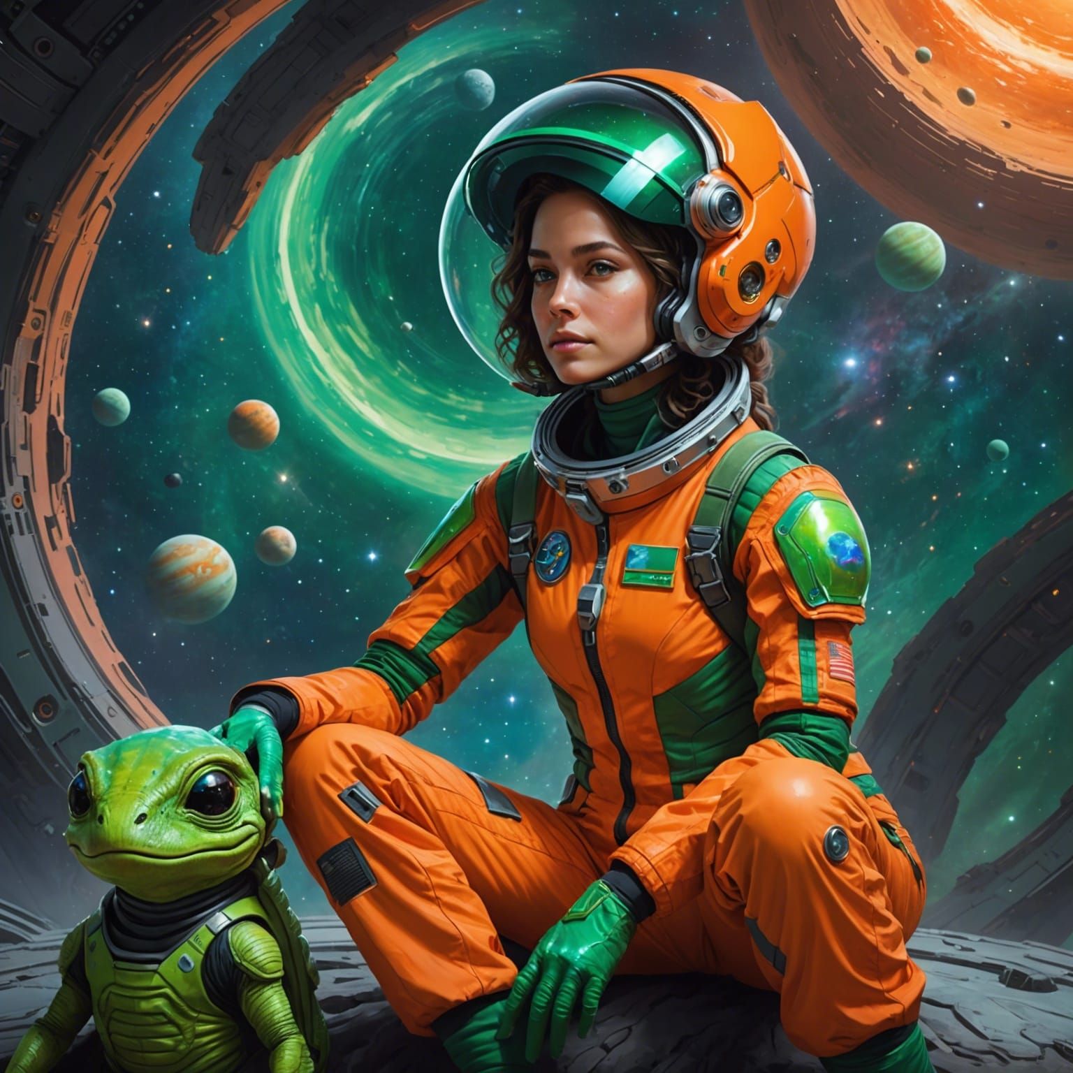 Woman in Spacesuit Reflects Galaxy