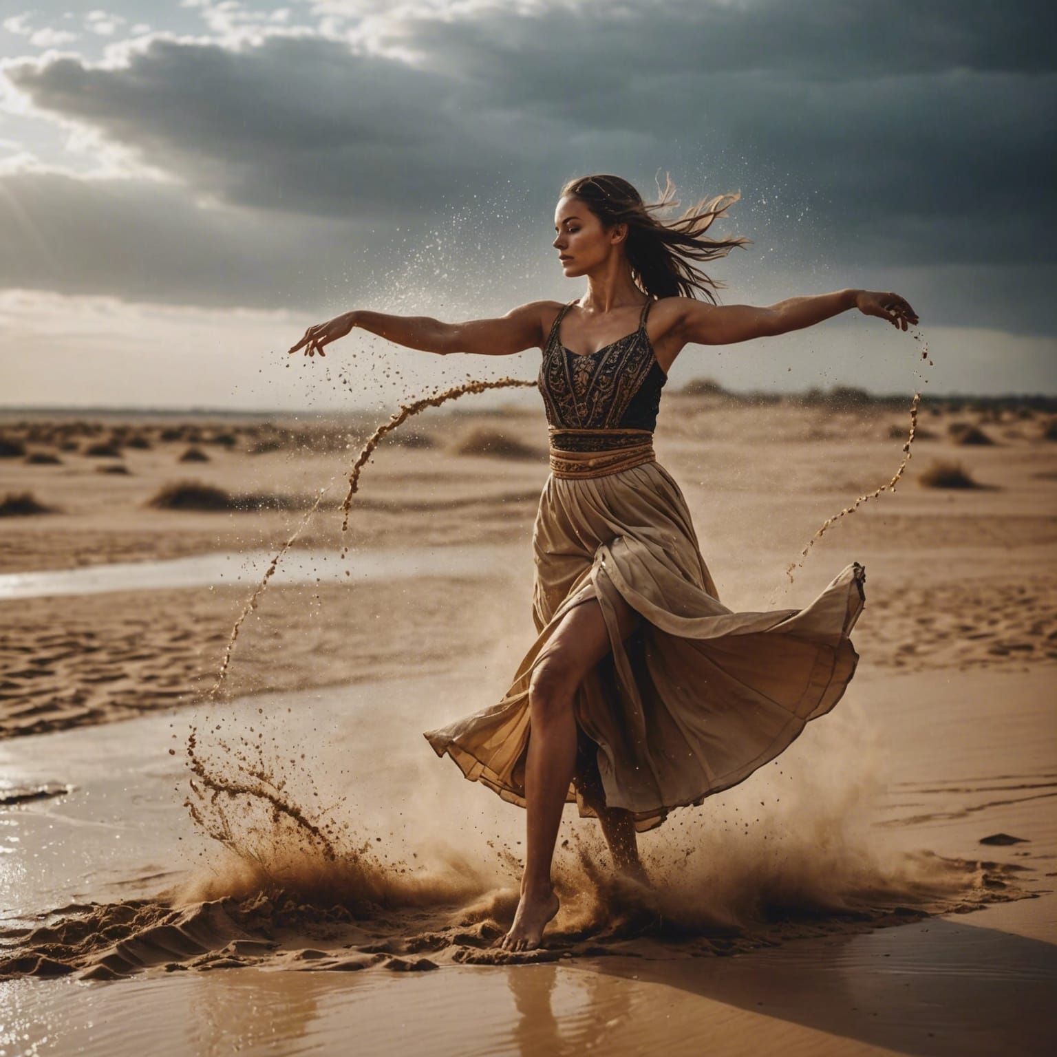 Ethereal Girl Made of Rain and Sand