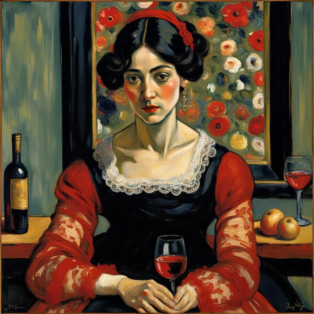 Woman Celebrates with Wine: Classical Impressionism