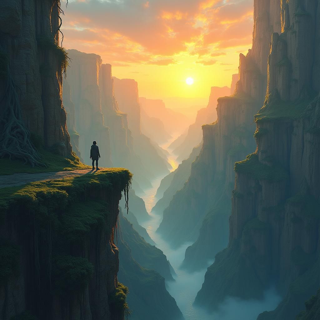 Canyon Sunrise Fantasy Landscape in Detailed Matte Painting
