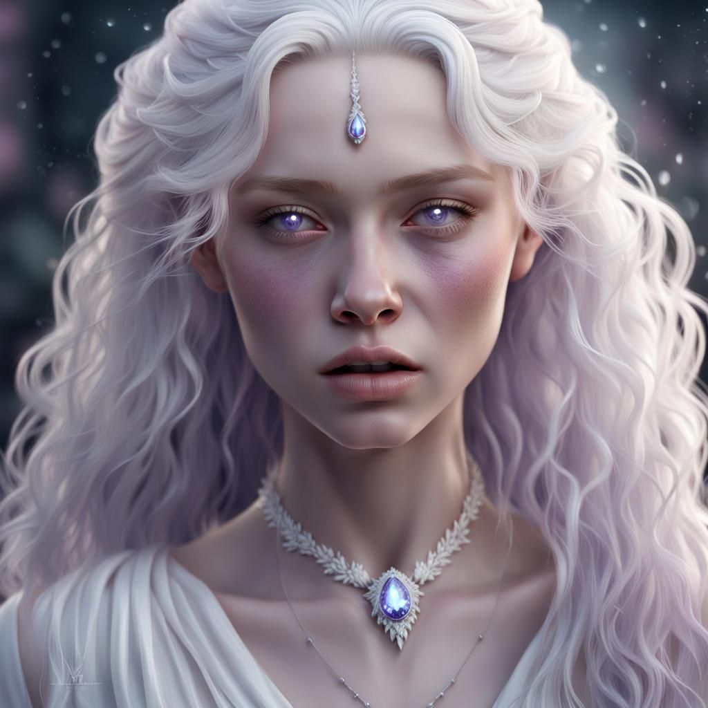 Albino Girl Crying Icy Tears: Fantasy Art