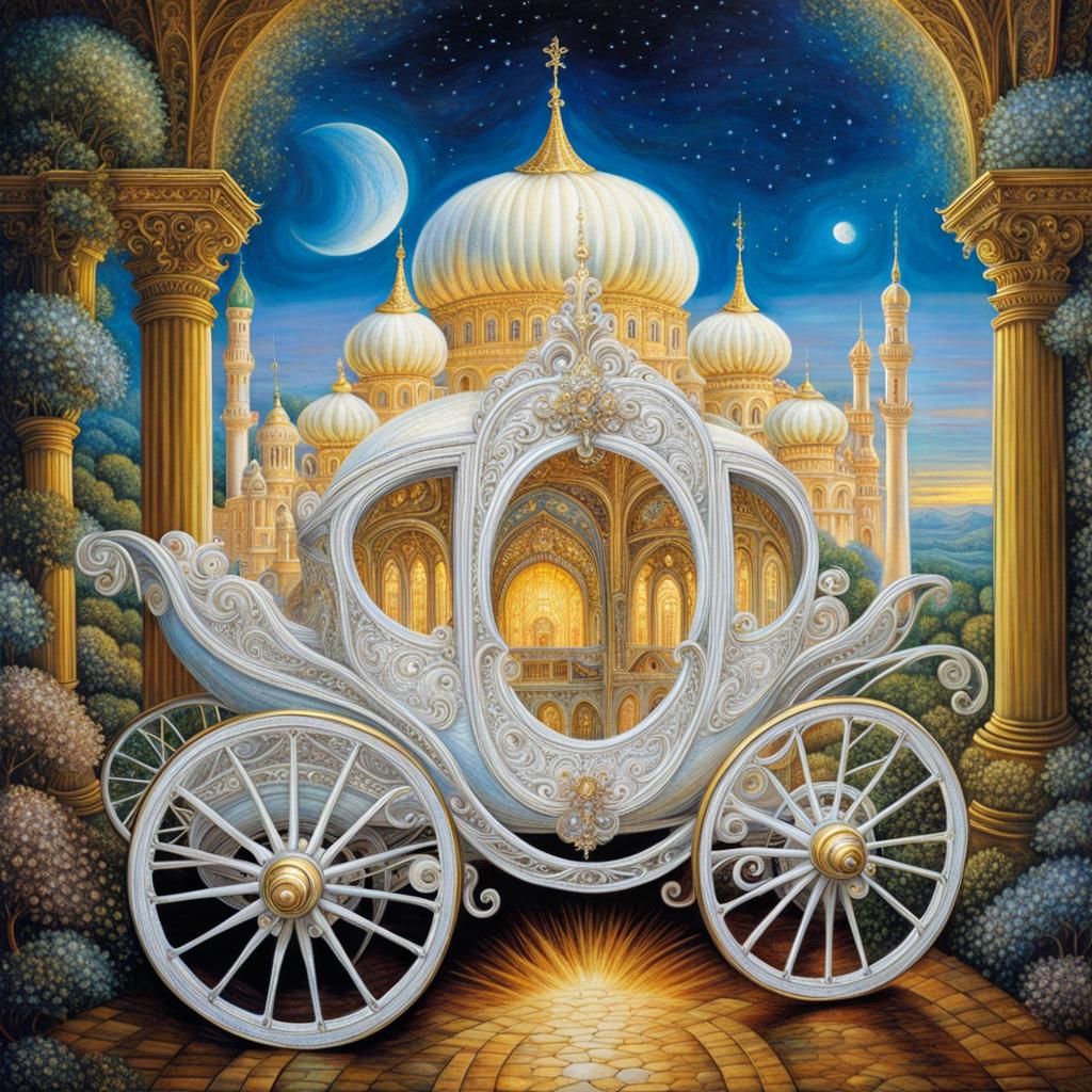 Cinderella's Golden Carriage Before Palace, Fantasy Art