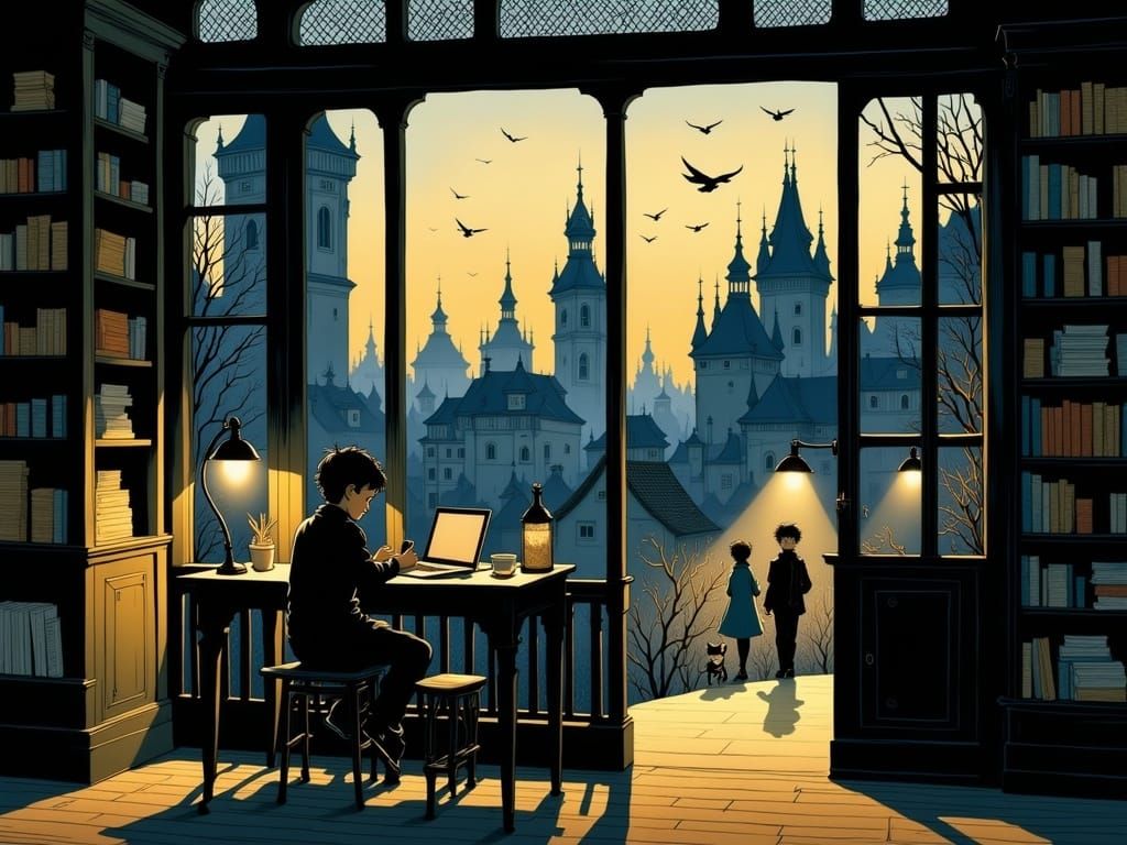 Prague in Evening Light: Intricate Historical Illustration