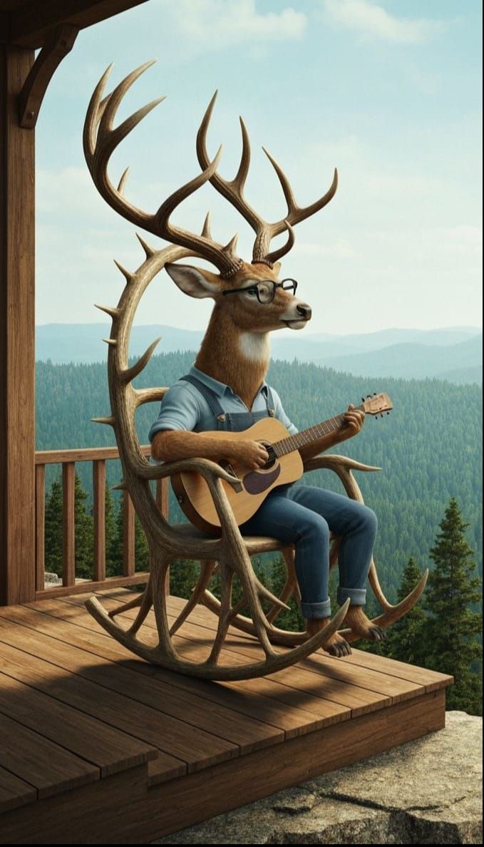 Surreal Deer Antler Chair on Mountain Cliff